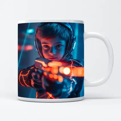 Boy with Neon Laser Gun Cyberpunk Style