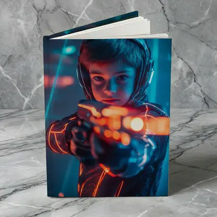 Boy with Neon Laser Gun Cyberpunk Style