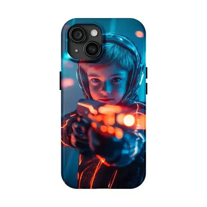 Boy with Neon Laser Gun Cyberpunk Style