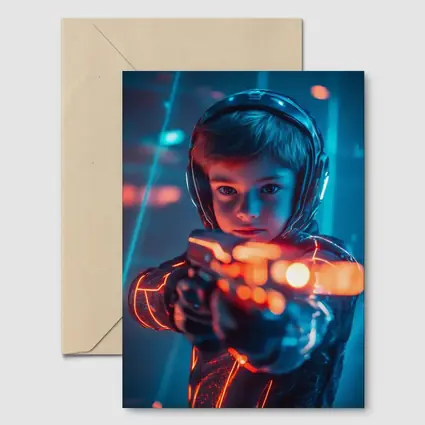 Boy with Neon Laser Gun Cyberpunk Style