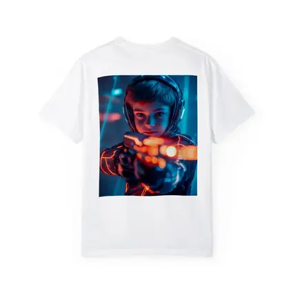 Boy with Neon Laser Gun Cyberpunk Style