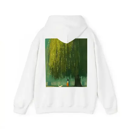 Woman With Dog Under Weeping Willow Tree