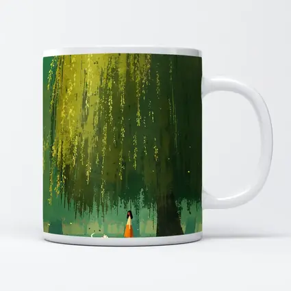 Woman With Dog Under Weeping Willow Tree
