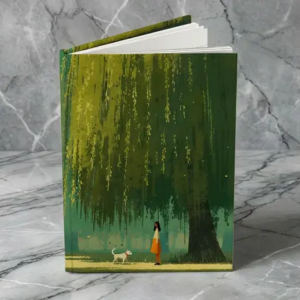 Woman With Dog Under Weeping Willow Tree