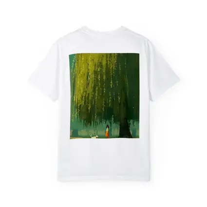 Woman With Dog Under Weeping Willow Tree