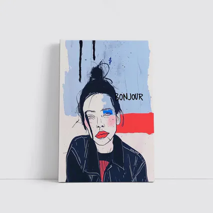 Bonjour French Girl Portrait Blue Red