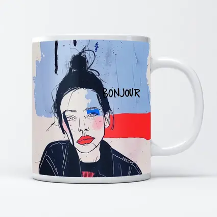 Bonjour French Girl Portrait Blue Red