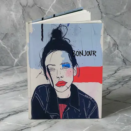 Bonjour French Girl Portrait Blue Red