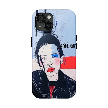 Bonjour French Girl Portrait Blue Red