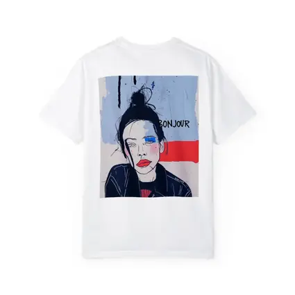 Bonjour French Girl Portrait Blue Red