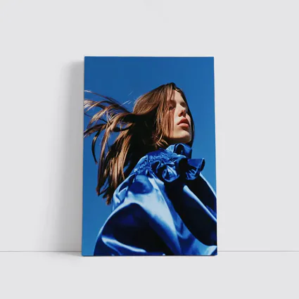 Young Woman Blue Outfit Clear Sky