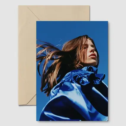 Young Woman Blue Outfit Clear Sky