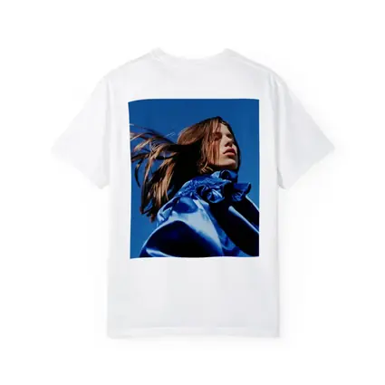 Young Woman Blue Outfit Clear Sky