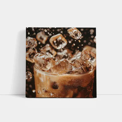 Iced Coffee Glass Ice Cubes Dark Background