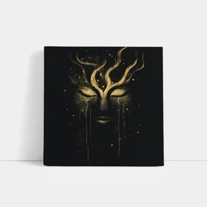 Gold Mystical Face Black Dark Background Art