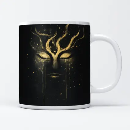 Gold Mystical Face Black Dark Background Art