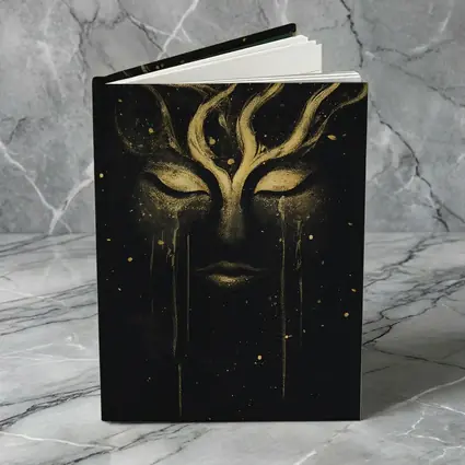 Gold Mystical Face Black Dark Background Art