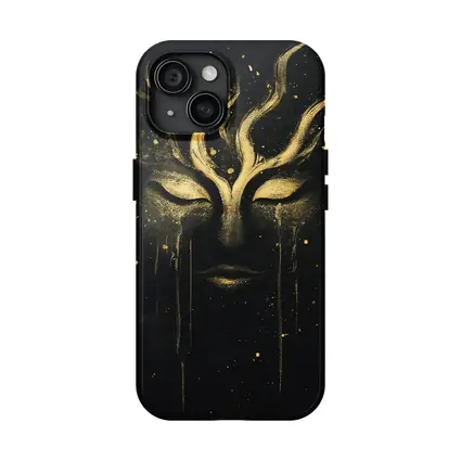 Gold Mystical Face Black Dark Background Art