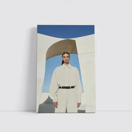 Woman Cream Outfit Minimalist Architectural Setting