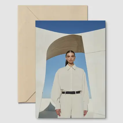 Woman Cream Outfit Minimalist Architectural Setting