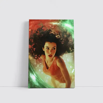 Woman Floating in Cosmic Swirl Fantasy