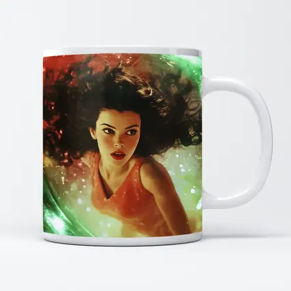 Woman Floating in Cosmic Swirl Fantasy