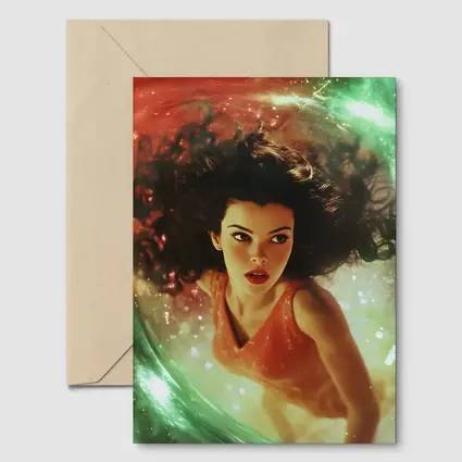 Woman Floating in Cosmic Swirl Fantasy
