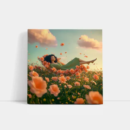Woman Resting in Dreamy Orange Flower Field