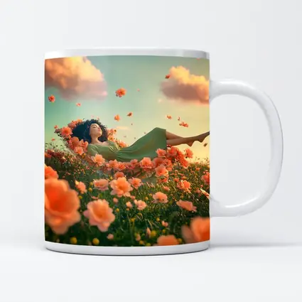 Woman Resting in Dreamy Orange Flower Field