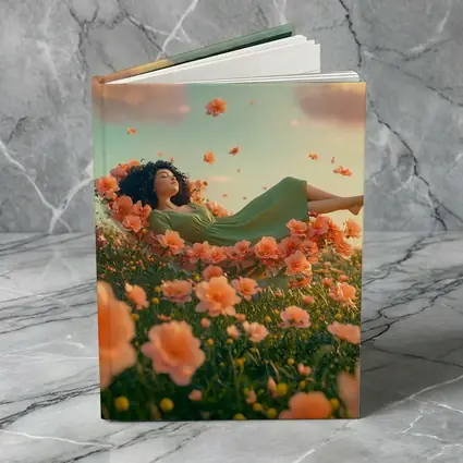 Woman Resting in Dreamy Orange Flower Field