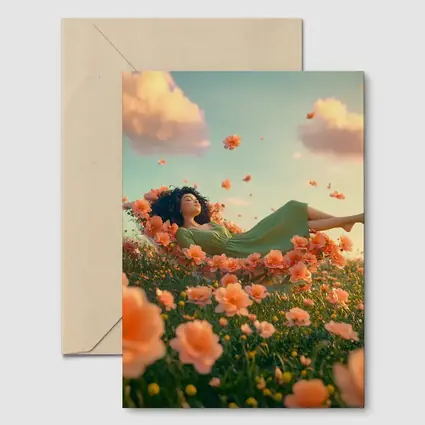 Woman Resting in Dreamy Orange Flower Field