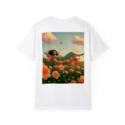 Woman Resting in Dreamy Orange Flower Field
