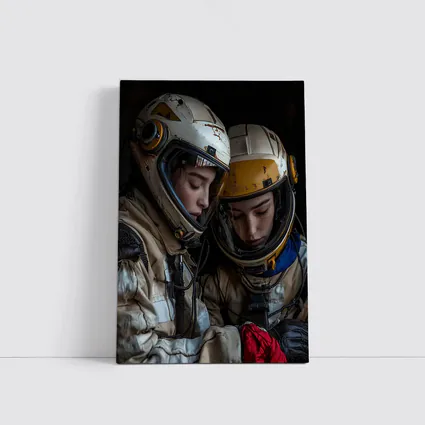 Two Astronauts In Worn Space Suits