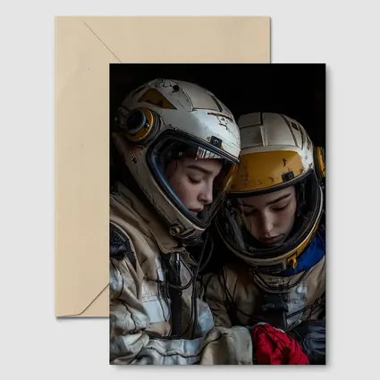 Two Astronauts In Worn Space Suits