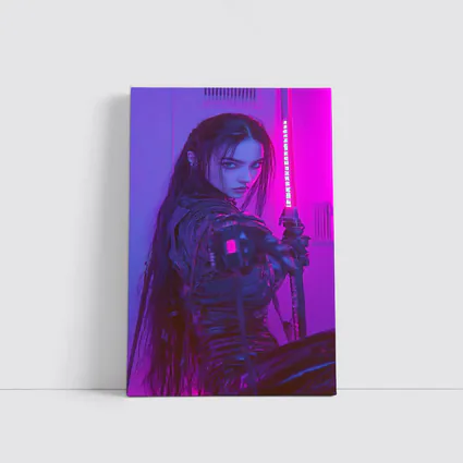 Cyberpunk Warrior Woman Neon Purple Light