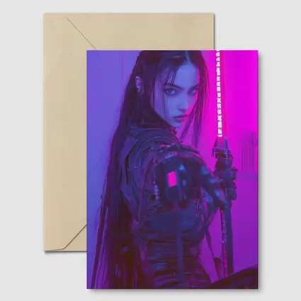 Cyberpunk Warrior Woman Neon Purple Light