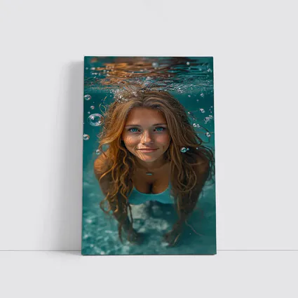 Young Woman Swimming Underwater Blue Pool