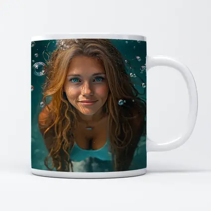 Young Woman Swimming Underwater Blue Pool