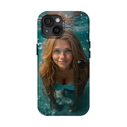 Young Woman Swimming Underwater Blue Pool
