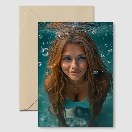 Young Woman Swimming Underwater Blue Pool