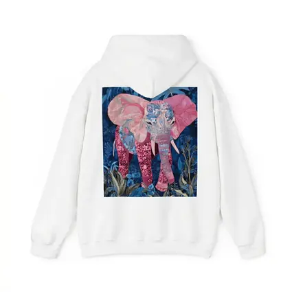 Pink Elephant Patchwork Art Blue Tropical Jungle