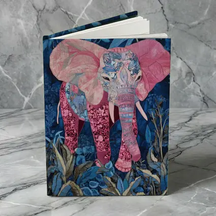 Pink Elephant Patchwork Art Blue Tropical Jungle