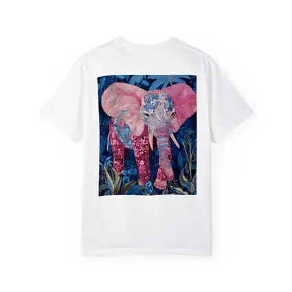 Pink Elephant Patchwork Art Blue Tropical Jungle