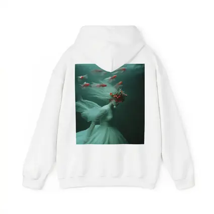 Woman Underwater White Dress Red Fish