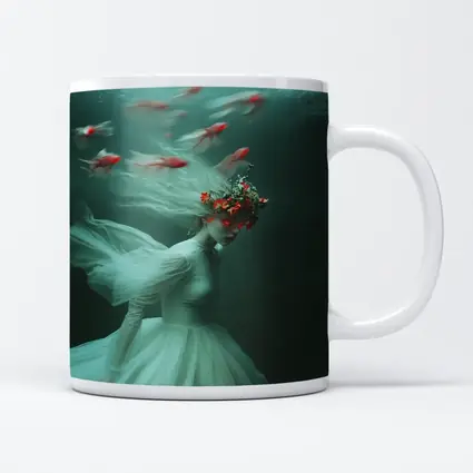 Woman Underwater White Dress Red Fish