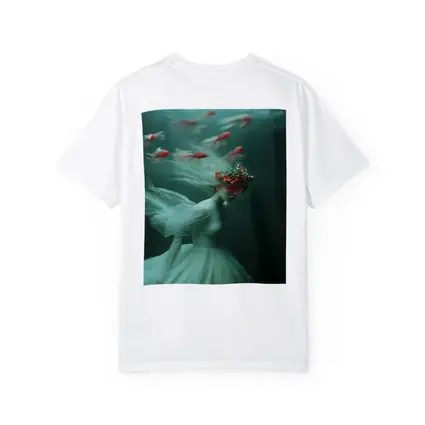 Woman Underwater White Dress Red Fish