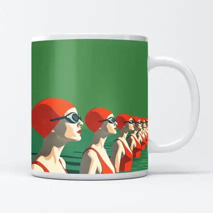 Retro Swimmers Red Caps Green Water
