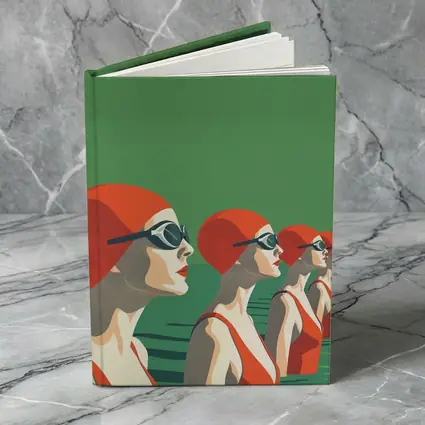 Retro Swimmers Red Caps Green Water