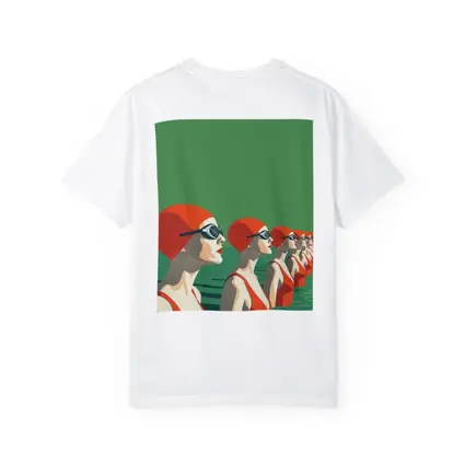 Retro Swimmers Red Caps Green Water