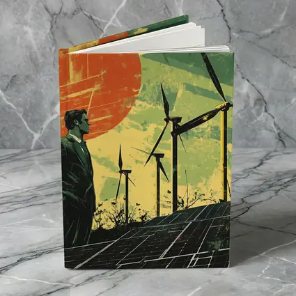 Man Surveying Wind Turbines Solar Panels Retro